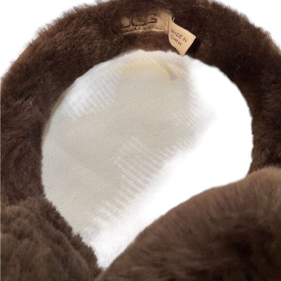 UGG Women’s Brown Genuine Leather Australia Classic Double U Logo Earmuff One Sz - Picture 7 of 11